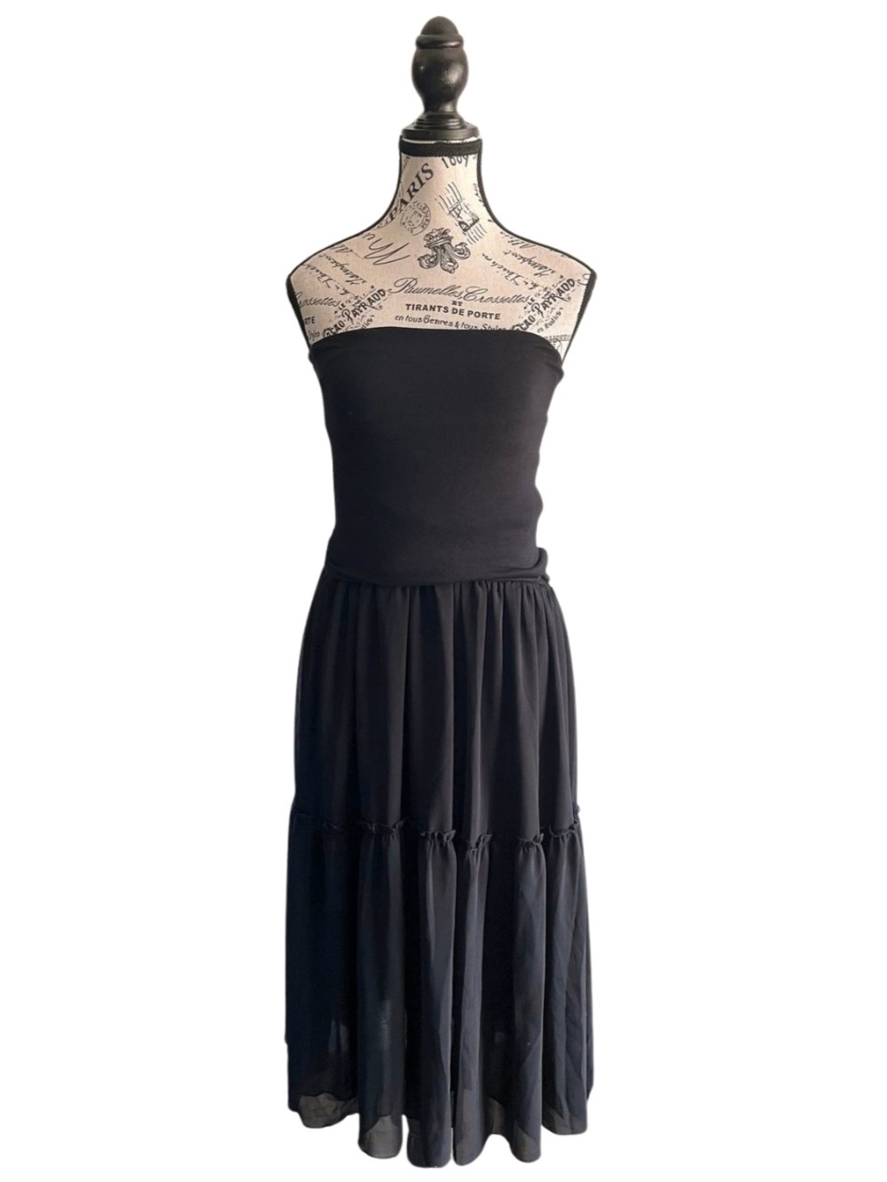 Tristan Y2K Convertible Maxi Skirt Dress Black Tiered Fairy Goth Medium